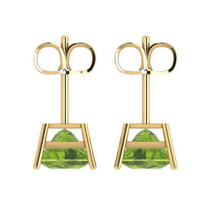 4 ctw Peridot Studs Earrings | 7.0mm Princess Cut White Gold Push Back | August Birthstone