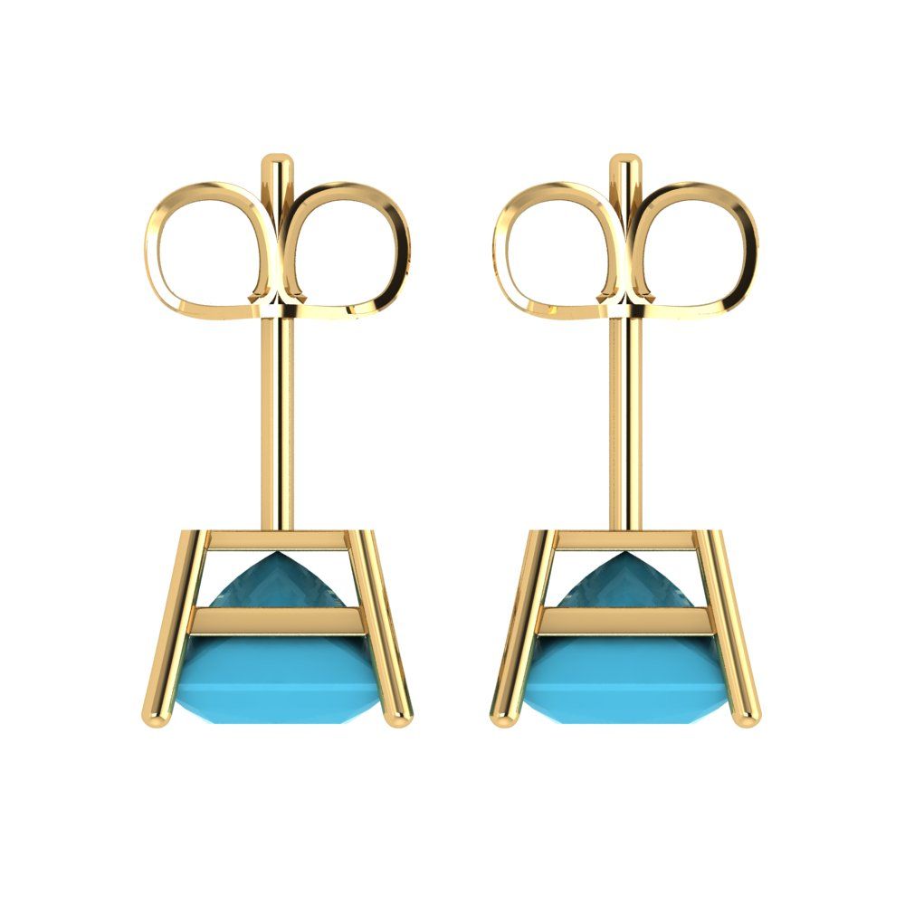 4 ctw Turquoise Studs Earrings | 7.0mm Princess Cut White Gold Push Back | December Birthstone
