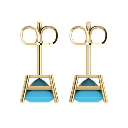 4 ctw Turquoise Studs Earrings | 7.0mm Princess Cut White Gold Push Back | December Birthstone