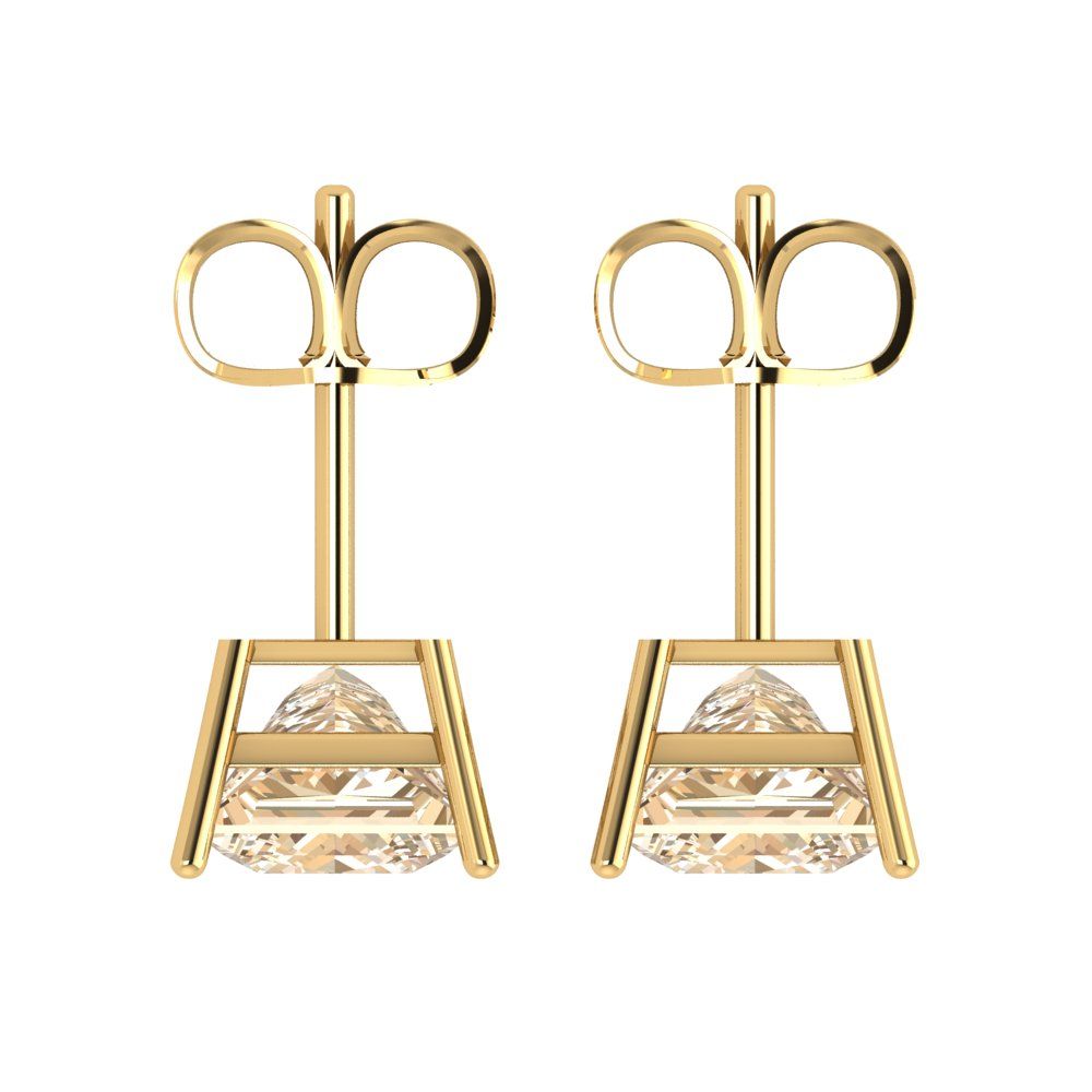 4cttw Princess Cut Natural Morganite Gold-Plated 925 Silver Push Back Stud Earrings