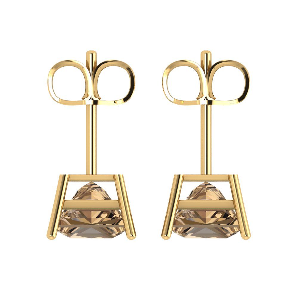 4cttw Princess Cut Simulated Champagne Diamond Gold-Plated 925 Silver Push Back Stud Earrings