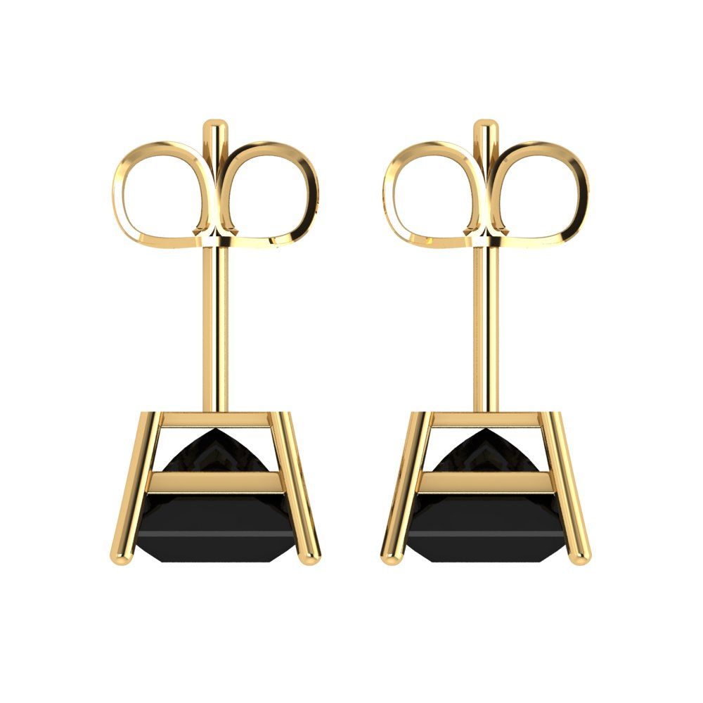 4cttw Princess Cut Natural Onyx Gold-Plated 925 Silver Push Back Stud Earrings