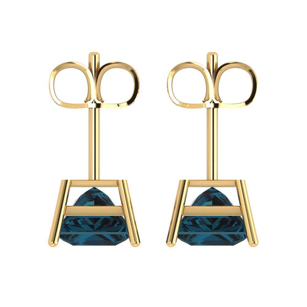 4 ctw London Blue Topaz Studs Earrings | 7.0mm Princess Cut White Gold Push Back | December Birthstone