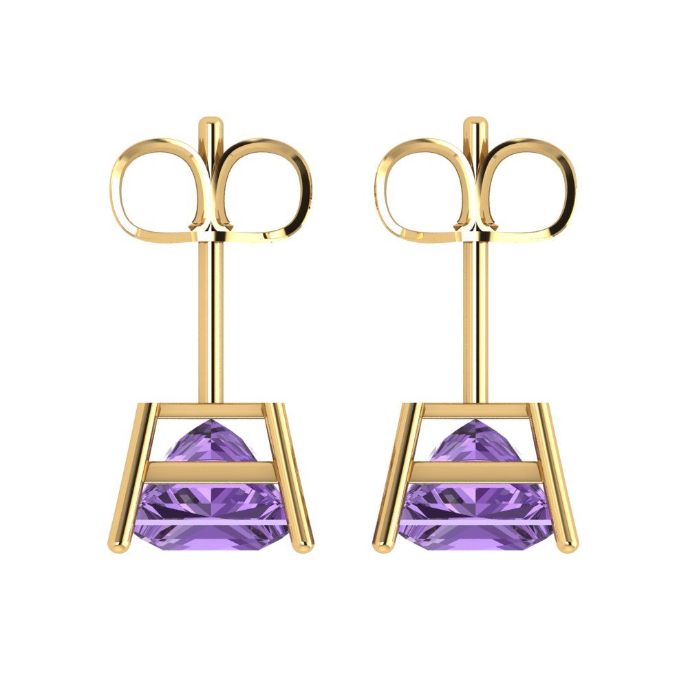 4 ctw Alexandrite Studs Earrings | 7.0mm Princess Cut White Gold Push Back | June Birthstone