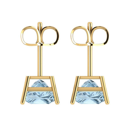 4cttw Princess Cut Simulated Blue Diamond Gold-Plated 925 Silver Push Back Stud Earrings