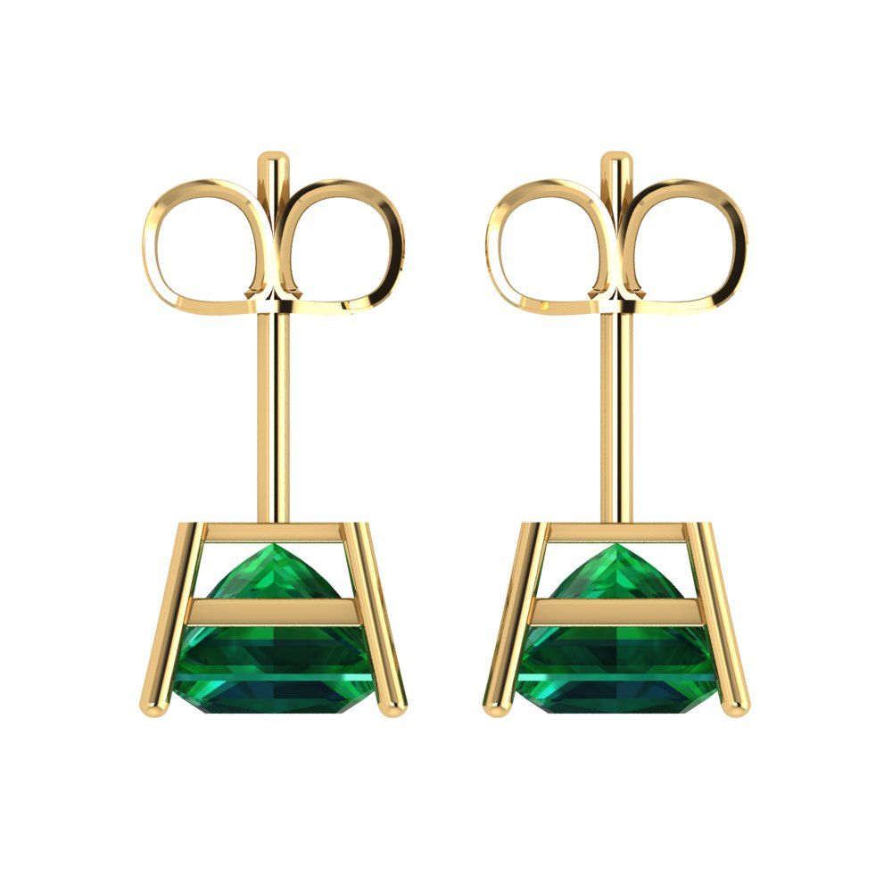 4cttw Princess Cut Simulated Emerald Gold-Plated 925 Silver Push Back Stud Earrings