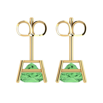 4 ctw Green Zirconia Studs Earrings | 7.0mm Princess Cut White Gold Push Back | April Birthstone