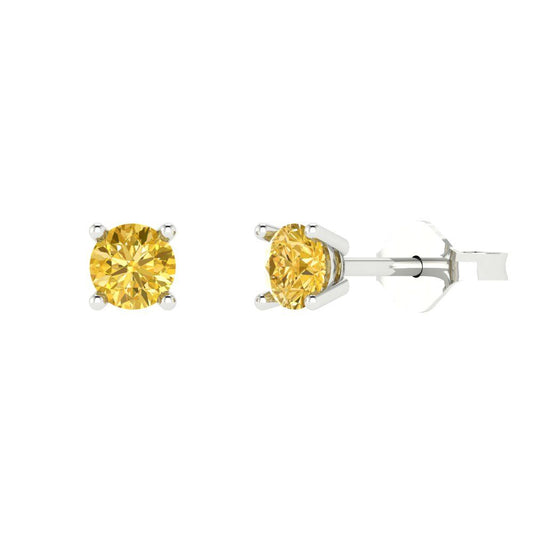 0.5cttw Round Cut Simulated Yellow Diamond Gold-Plated 925 Silver Push Back Stud Earrings