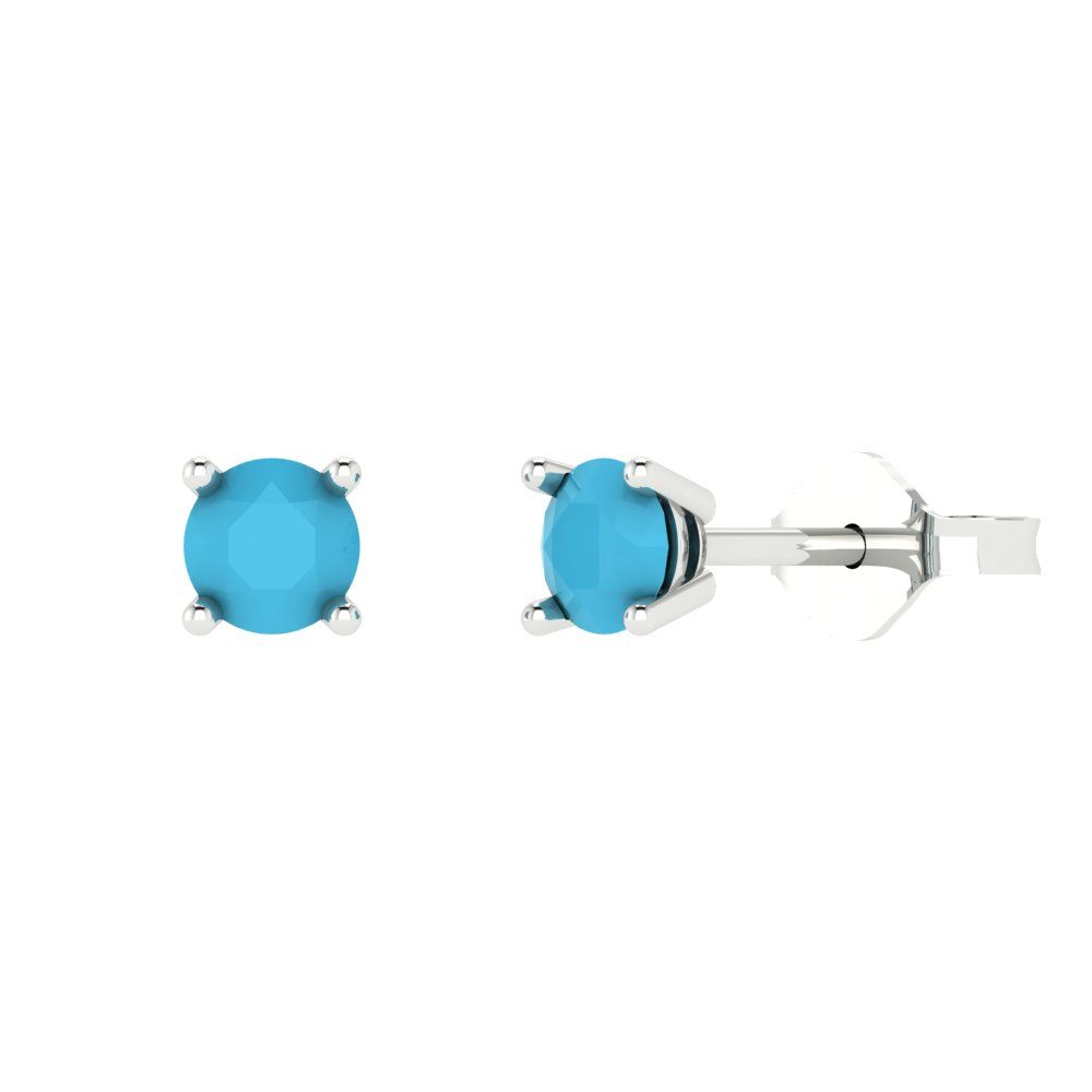 0.5 ctw Turquoise Studs Earrings | 4.0mm Round Cut White Gold Push Back | December Birthstone