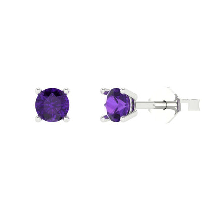 0.5 ctw Amethyst Studs Earrings | 4.0mm Round Cut White Gold Push Back | February Birthstone