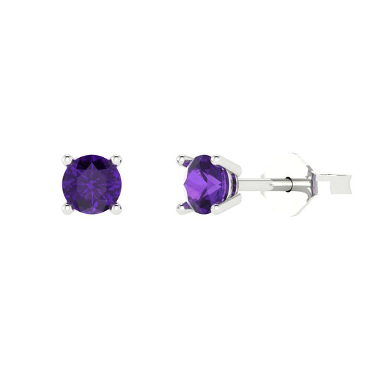 0.5 ctw Amethyst Studs Earrings | 4.0mm Round Cut White Gold Push Back | February Birthstone