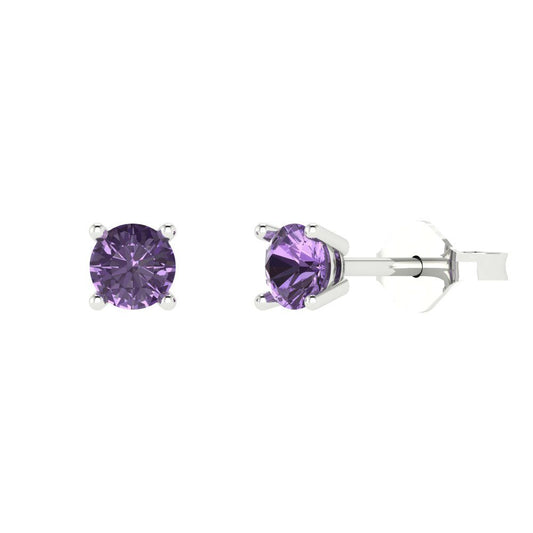 0.5 ctw Alexandrite Studs Earrings | 4.0mm Round Cut White Gold Push Back | June Birthstone