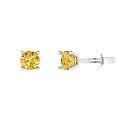 0.5 ctw Citrine Studs Earrings | 4.0mm Round Cut White Gold Push Back | November Birthstone