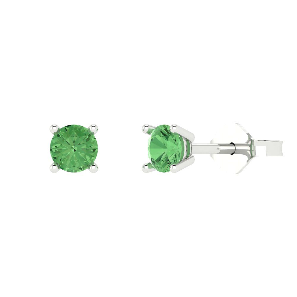 0.5 ctw Green Zirconia Studs Earrings | 4.0mm Round Cut White Gold Push Back | April Birthstone