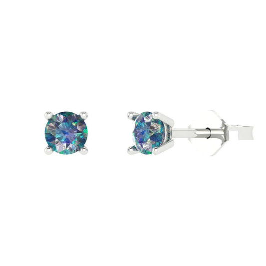 0.5 ctw Blue Moissanite Studs Earrings | 4.0mm Round Cut White Gold Push Back | April Birthstone