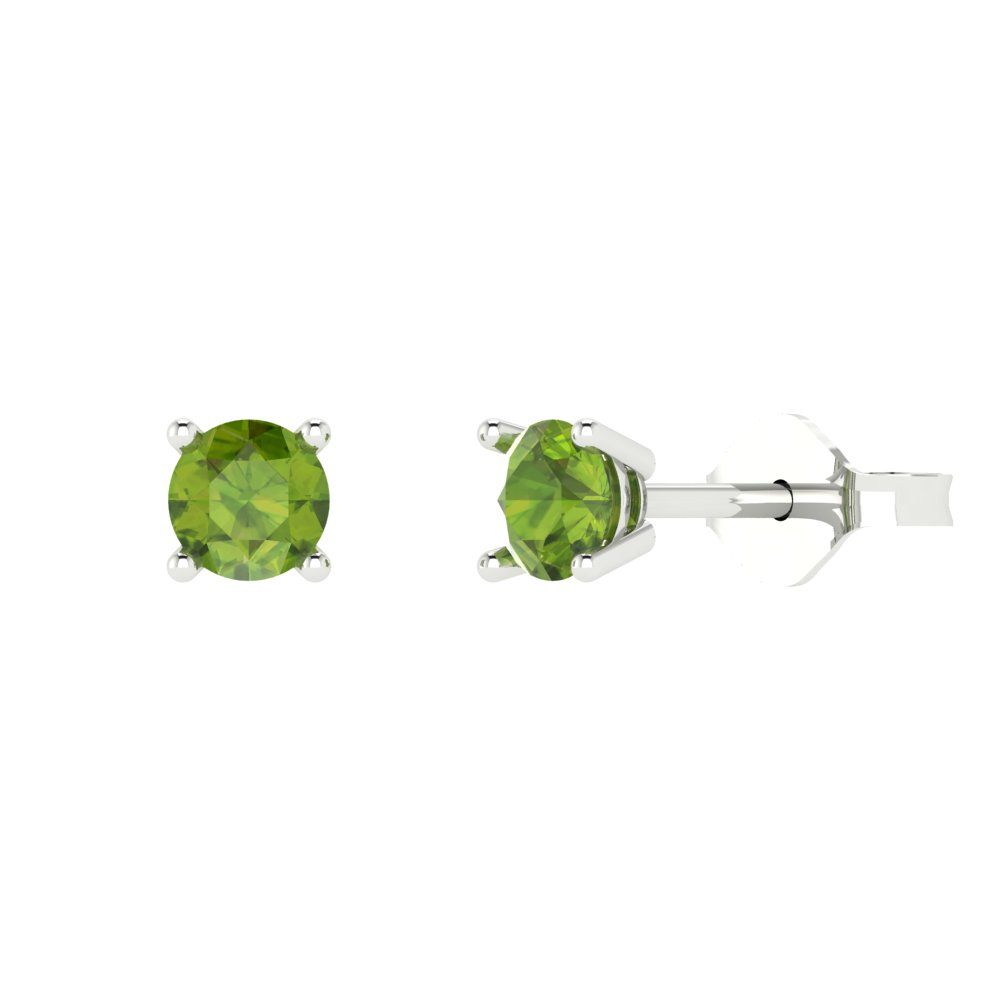0.5 ctw Peridot Studs Earrings | 4.0mm Round Cut White Gold Push Back | August Birthstone