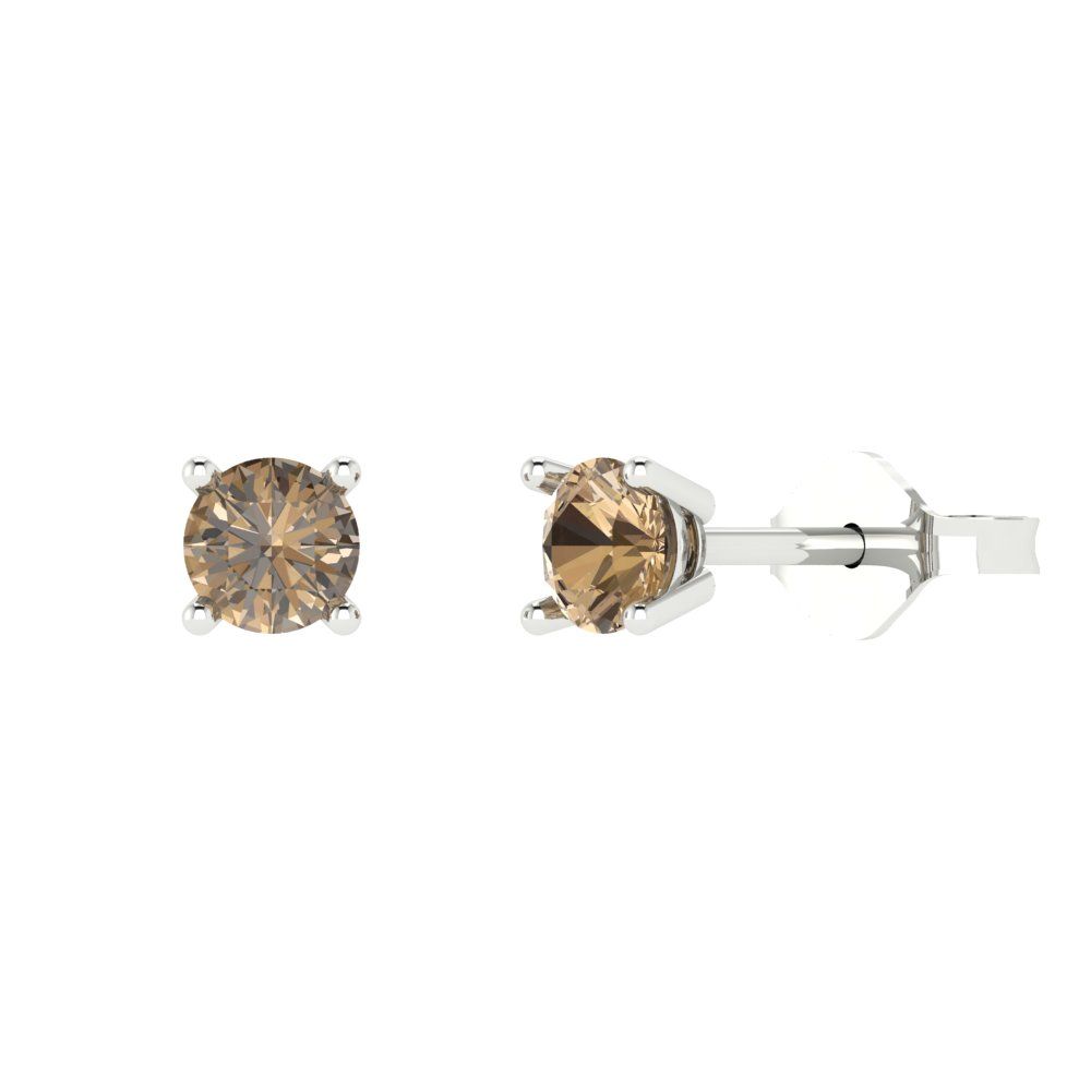 0.5cttw Round Cut Simulated Champagne Diamond Gold-Plated 925 Silver Push Back Stud Earrings