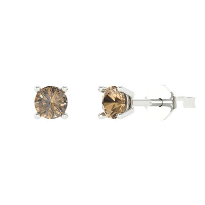 0.5cttw Round Cut Simulated Champagne Diamond Gold-Plated 925 Silver Push Back Stud Earrings