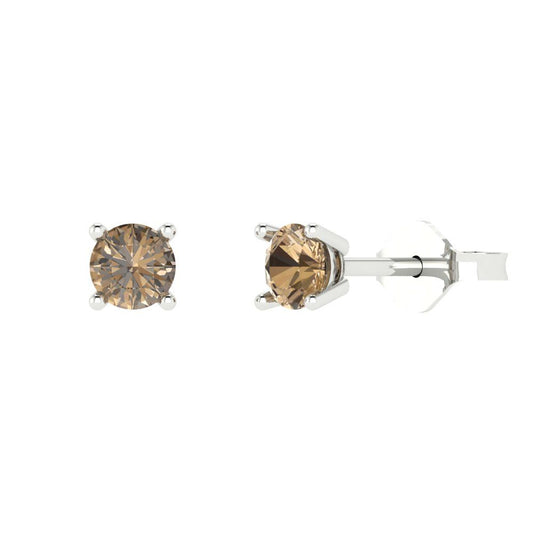 0.5cttw Round Cut Simulated Champagne Diamond Gold-Plated 925 Silver Push Back Stud Earrings