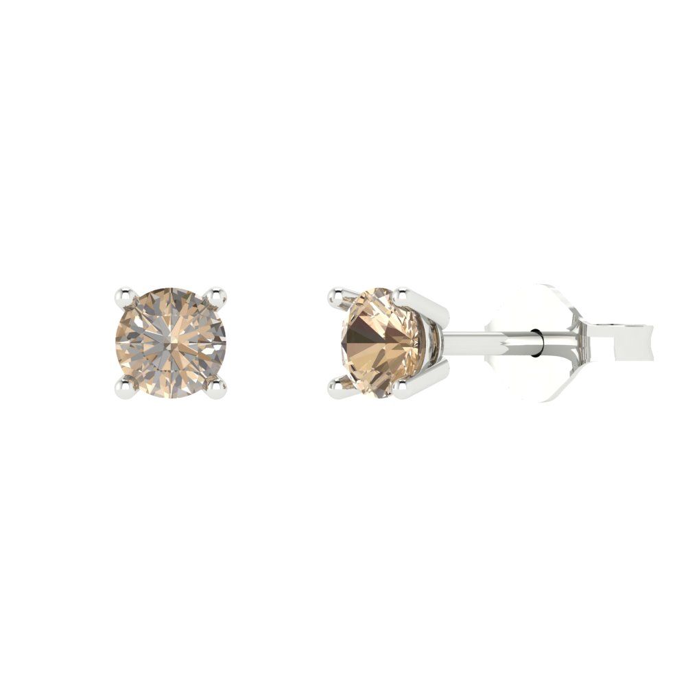 0.5 ctw Yellow Moissanite Studs Earrings | 4.0mm Round Cut White Gold Push Back | April Birthstone