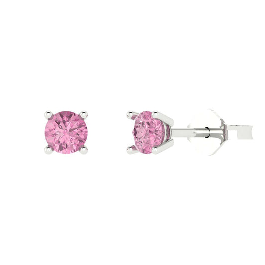 0.5 ctw Pink Zirconia Studs Earrings | 4.0mm Round Cut White Gold Push Back | April Birthstone