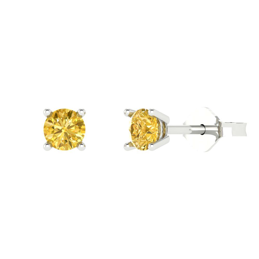 0.5 ctw Yellow Zirconia Studs Earrings | 4.0mm Round Cut White Gold Push Back | April Birthstone