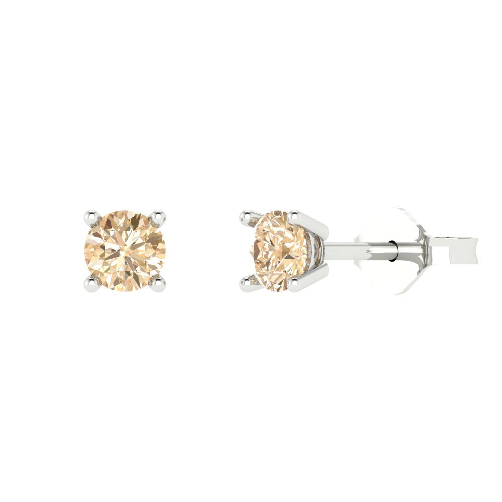 0.5 ctw Morganite Studs Earrings | 4.0mm Round Cut White Gold Push Back | February Birthstone