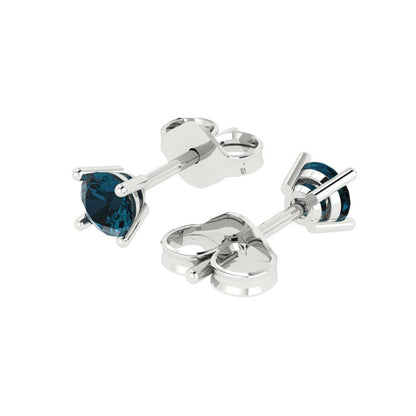 0.5 ctw London Blue Topaz Studs Earrings | 4.0mm Round Cut White Gold Push Back | December Birthstone