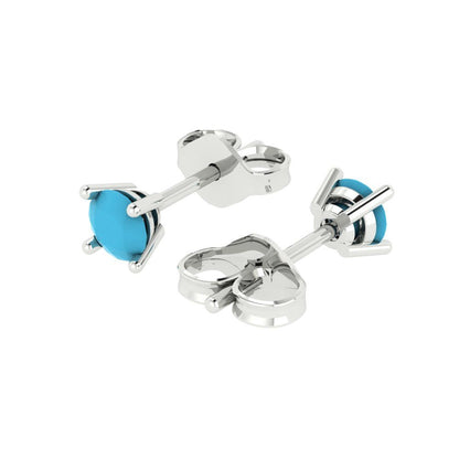 0.5 ctw Turquoise Studs Earrings | 4.0mm Round Cut White Gold Push Back | December Birthstone
