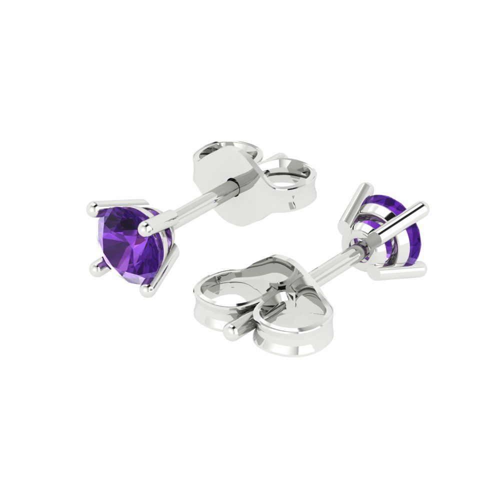 0.5 ctw Amethyst Studs Earrings | 4.0mm Round Cut White Gold Push Back | February Birthstone