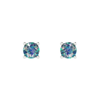 0.5 ctw Blue Moissanite Studs Earrings | 4.0mm Round Cut White Gold Push Back | April Birthstone