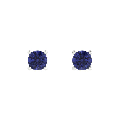 0.5 ctw Tanzanite Studs Earrings | 4.0mm Round Cut White Gold Push Back | December Birthstone