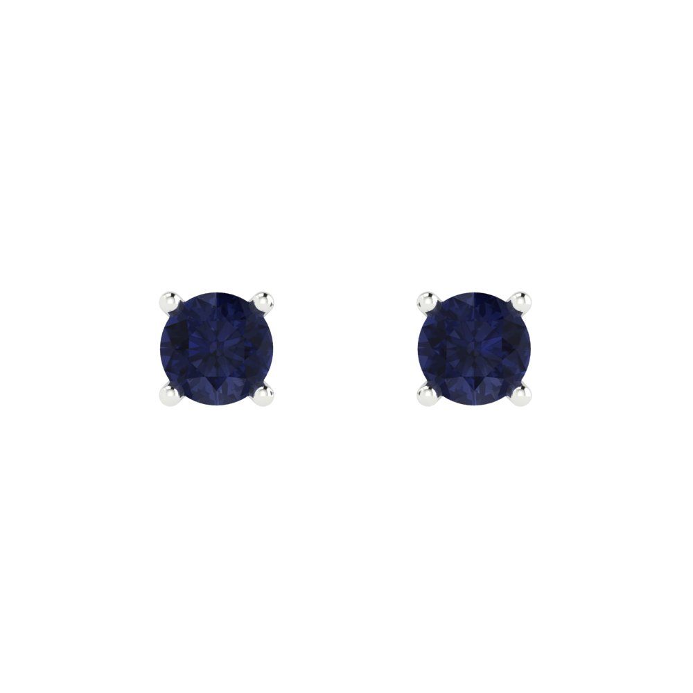 0.5 ctw Blue Sapphire Studs Earrings | 4.0mm Round Cut White Gold Push Back | September Birthstone