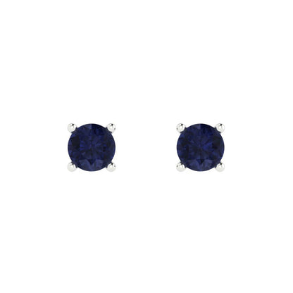 0.5 ctw Blue Sapphire Studs Earrings | 4.0mm Round Cut White Gold Push Back | September Birthstone