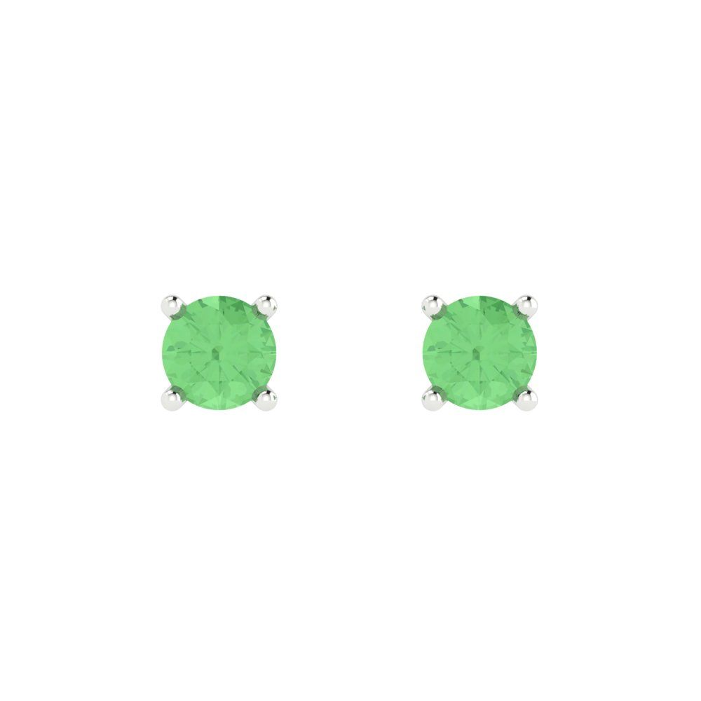0.5 ctw Green Zirconia Studs Earrings | 4.0mm Round Cut White Gold Push Back | April Birthstone