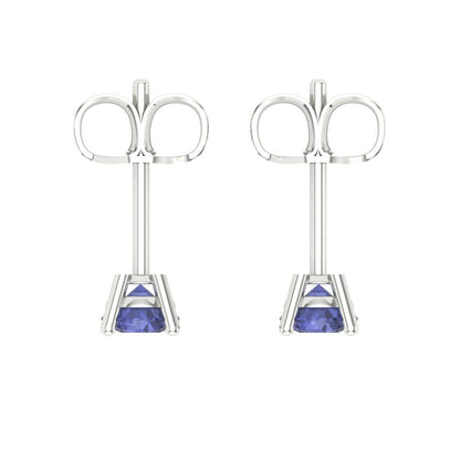 0.5 ctw Tanzanite Studs Earrings | 4.0mm Round Cut White Gold Push Back | December Birthstone