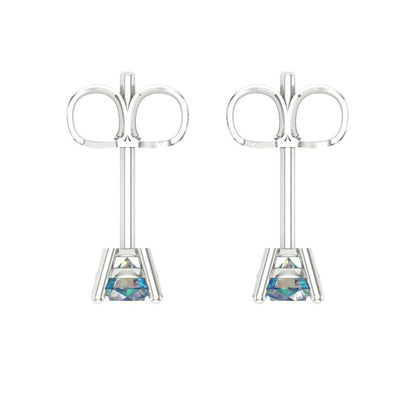 0.5 ctw Blue Moissanite Studs Earrings | 4.0mm Round Cut White Gold Push Back | April Birthstone