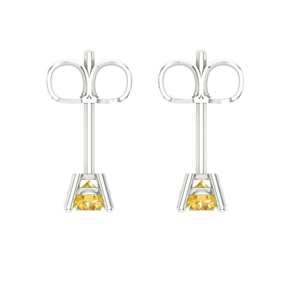 0.5 ctw Citrine Studs Earrings | 4.0mm Round Cut White Gold Push Back | November Birthstone
