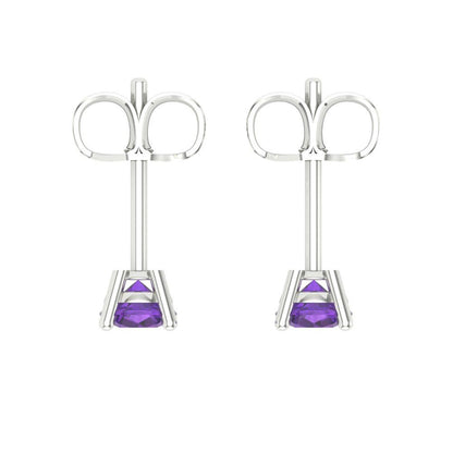 0.5 ctw Amethyst Studs Earrings | 4.0mm Round Cut White Gold Push Back | February Birthstone