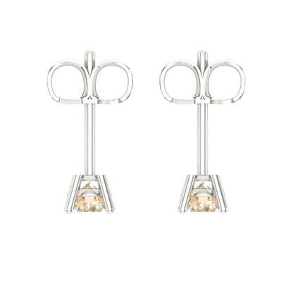 0.5 ctw Morganite Studs Earrings | 4.0mm Round Cut White Gold Push Back | February Birthstone