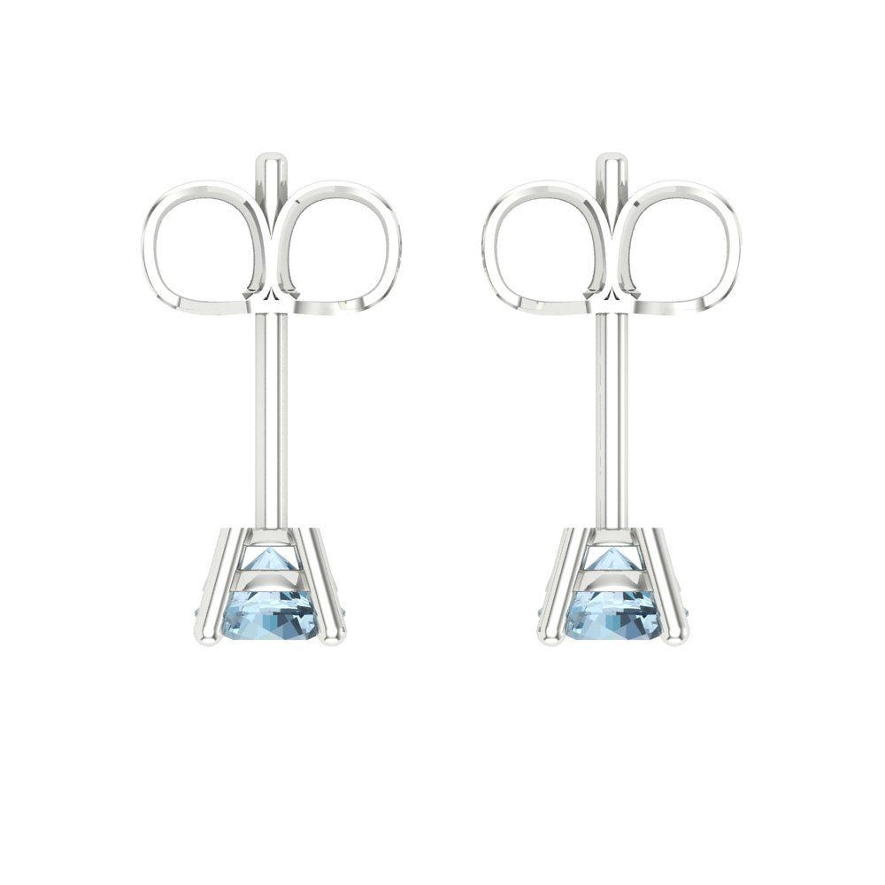 0.5 ctw Aquamarine Studs Earrings | 4.0mm Round Cut White Gold Push Back | March Birthstone
