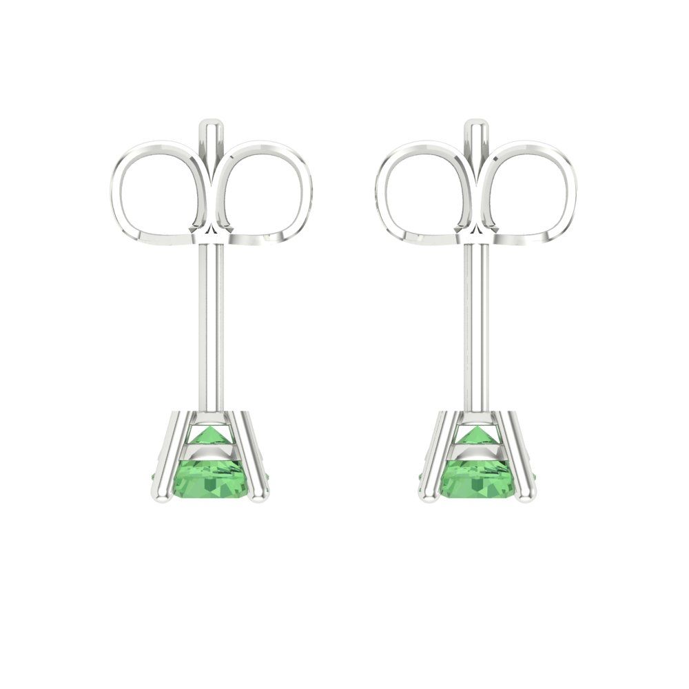 0.5 ctw Green Zirconia Studs Earrings | 4.0mm Round Cut White Gold Push Back | April Birthstone
