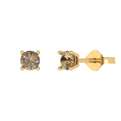 0.5 ctw Champagne Studs Earrings | 4.0mm Round Cut White Gold Push Back | April Birthstone