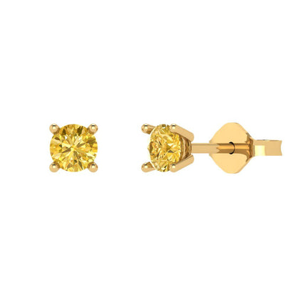 0.5 ctw Yellow Zirconia Studs Earrings | 4.0mm Round Cut White Gold Push Back | April Birthstone
