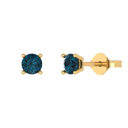 0.5 ctw London Blue Topaz Studs Earrings | 4.0mm Round Cut White Gold Push Back | December Birthstone