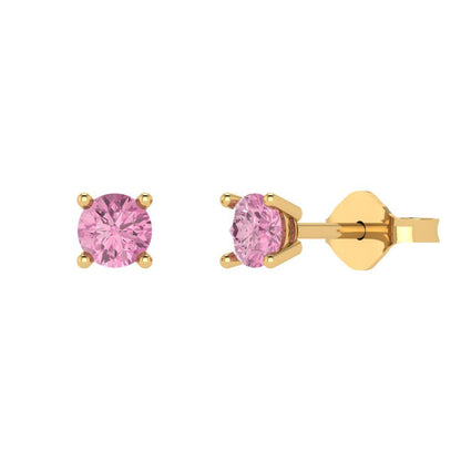 0.5 ctw Pink Zirconia Studs Earrings | 4.0mm Round Cut White Gold Push Back | April Birthstone