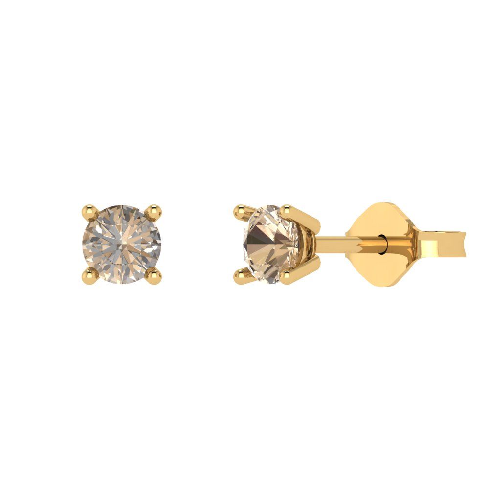 0.5 ctw Yellow Moissanite Studs Earrings | 4.0mm Round Cut White Gold Push Back | April Birthstone