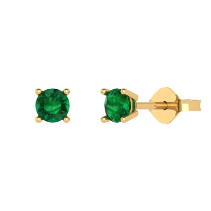 0.5cttw Round Cut Simulated Emerald Gold-Plated 925 Silver Push Back Stud Earrings