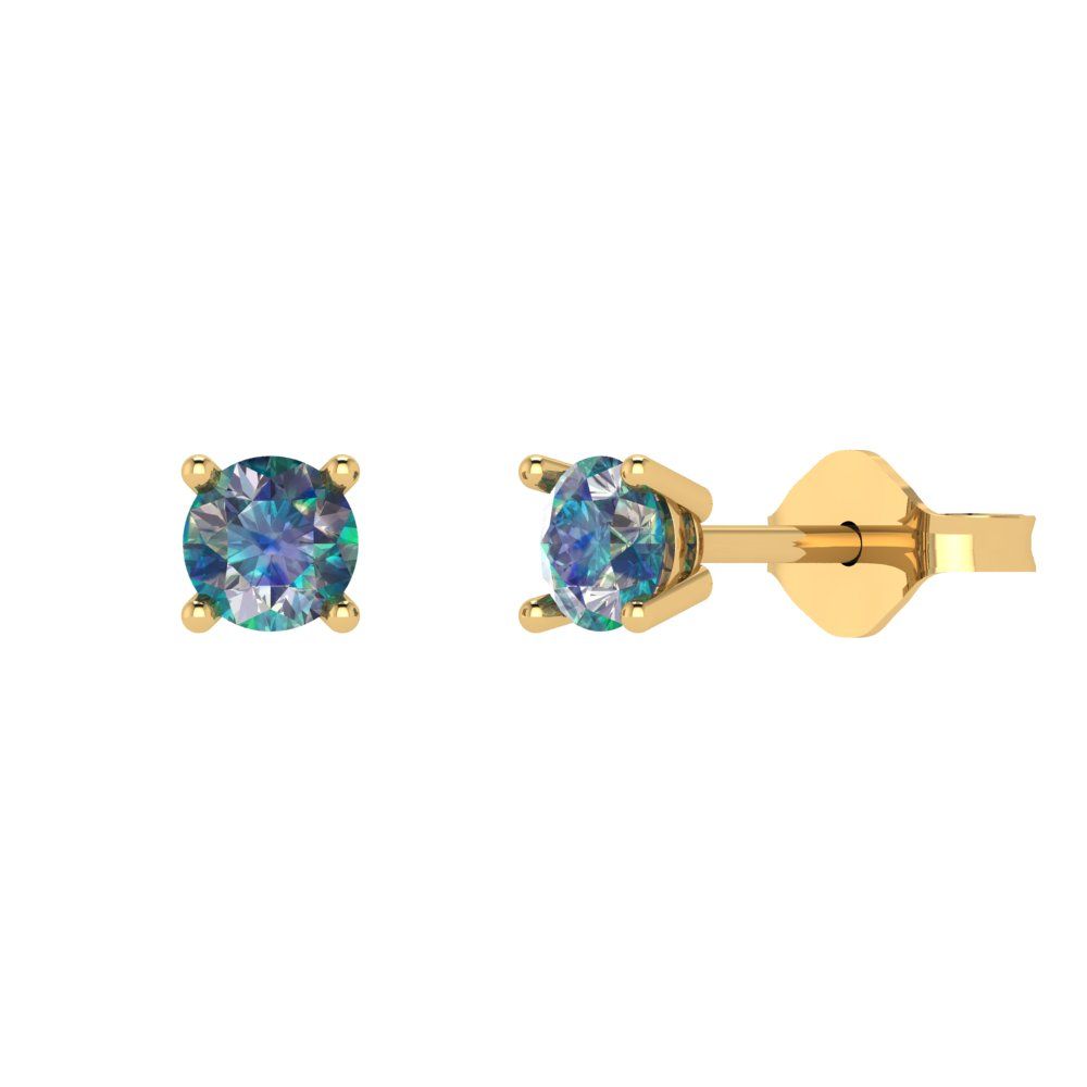 0.5 ctw Blue Moissanite Studs Earrings | 4.0mm Round Cut White Gold Push Back | April Birthstone