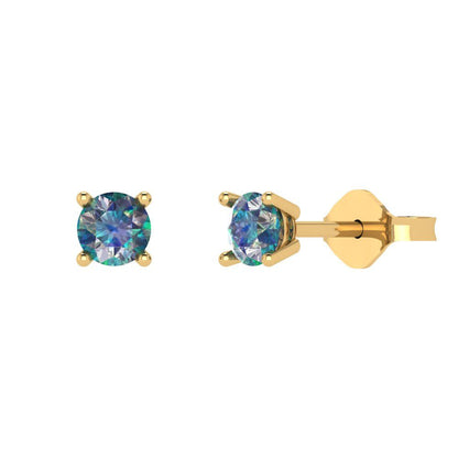 0.5 ctw Blue Moissanite Studs Earrings | 4.0mm Round Cut White Gold Push Back | April Birthstone